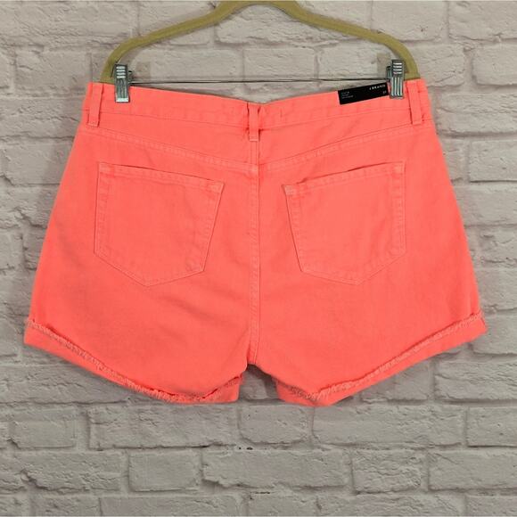 A J Brand Flamingo Neon Orange Pink Joanie Boy Fit Denim Shorts NWT Size 31 Fray - Picture 6 of 12